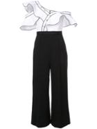 Self-portrait - Frill Monochrome Jumpsuit - Women - Silk/cotton/polyester/viscose - 10, White, Silk/cotton/polyester/viscose