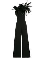 Isabel Sanchis Feathered One Shoulder Jumpsuit - Black