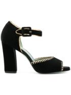 Paola D'arcano Chunky Heel Velvet Sandals - Black