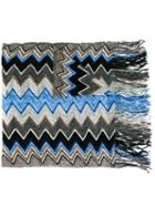 Missoni Zig Zag Knitted Scarf, Women's, Blue, Viscose/acrylic/polyester