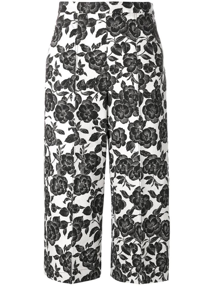 Msgm Floral Print Cropped Trousers - Black