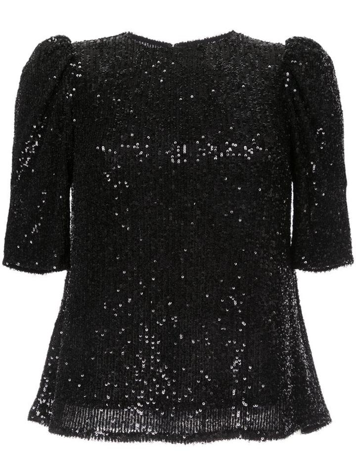 Rachel Gilbert Nancy Shoulder Detail Sequin Top - Black