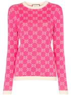 Gucci Gg Logo Intarsia Cotton Jumper - Pink