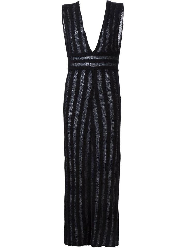 The Elder Statesman Sheer Stripe Long Dress, Women's, Size: Medium, Black, Silk/cashmere