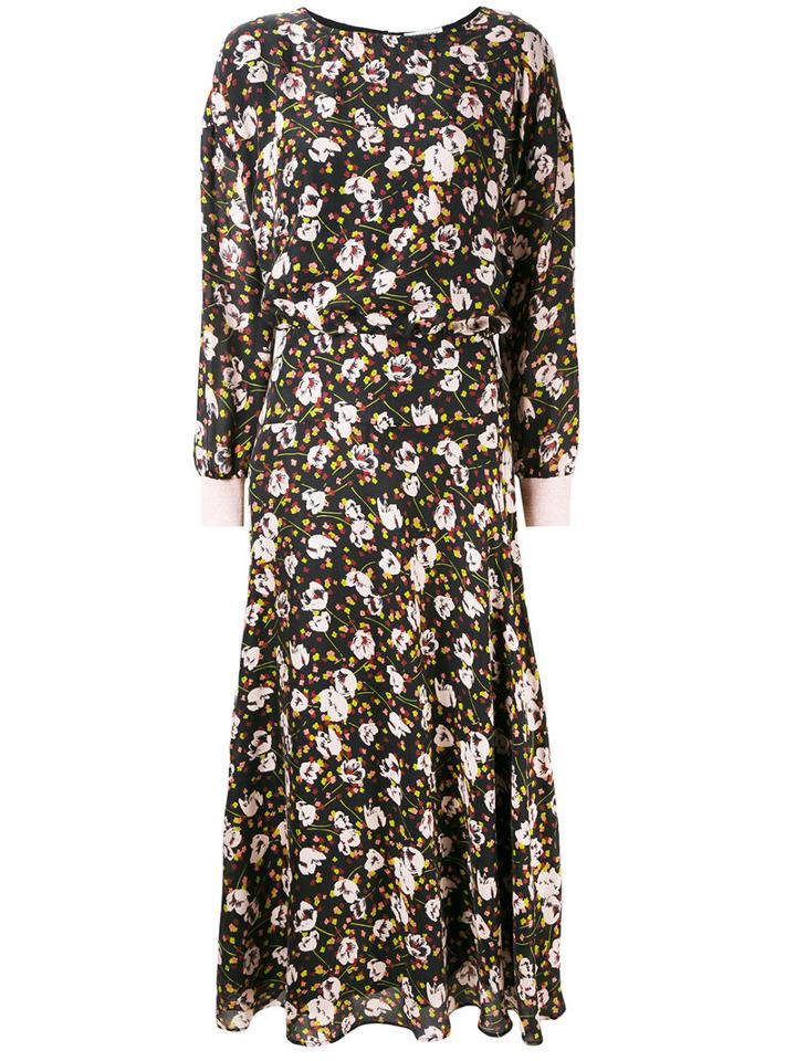 Essentiel Antwerp - Long Floral Tea Dress - Women - Silk/viscose - 36, Black, Silk/viscose