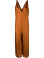 Mes Demoiselles - V-neck Jumpsuit - Women - Silk - 36, Brown, Silk