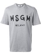 Msgm - Logo Print T-shirt - Men - Cotton - Xl, Grey, Cotton