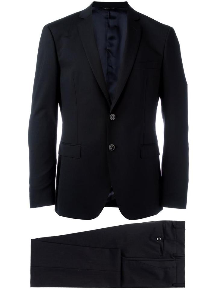 Tonello Notched Lapel Suit, Men's, Size: 54, Black, Virgin Wool/spandex/elastane/viscose
