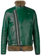 Sacai Layered Biker Jacket, Men's, Size: 2, Green, Calf Leather/polyester