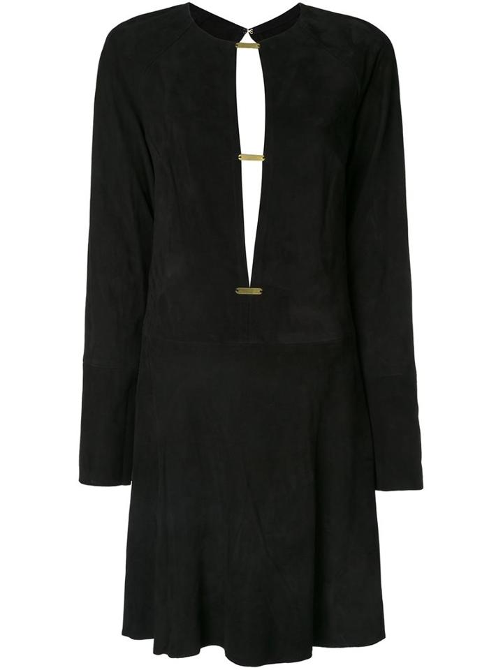 Jay Ahr Gold-tone Detail Longsleeved Dress, Women's, Size: 34, Black, Suede
