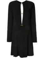 Jay Ahr Gold-tone Detail Longsleeved Dress, Women's, Size: 34, Black, Suede