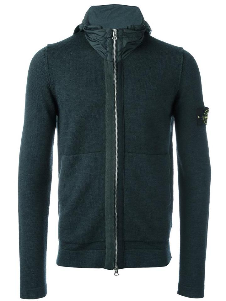 Stone Island Zipped Hoodie, Men's, Size: Xl, Green, Wool/polyamide