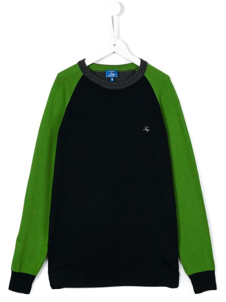 Fay Kids Contrast Sleeve Jumper, Boy's, Size: 14 Yrs, Blue