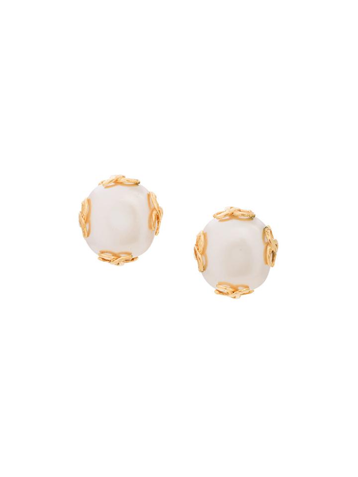 Chanel Vintage 4 Cc Pearl Earrings - Metallic