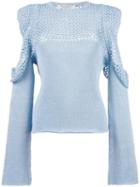 Philosophy Di Lorenzo Serafini Slit Shoulder Knitted Top, Women's, Size: 38, Blue, Cotton