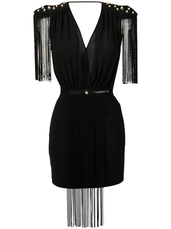 Elisabetta Franchi Chain Fringe Mini Dress - Black