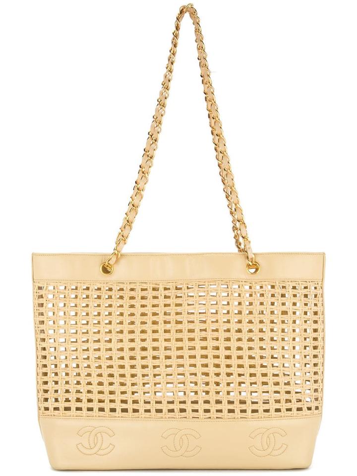 Chanel Vintage Mesh Motif Chain Strap Tote - Neutrals