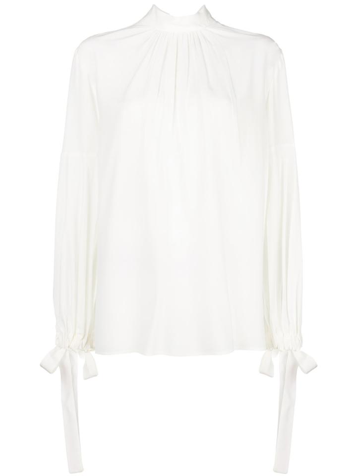 Prada Pleated Pussy Bow Blouse - White