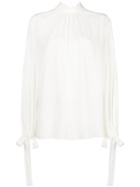 Prada Pleated Pussy Bow Blouse - White