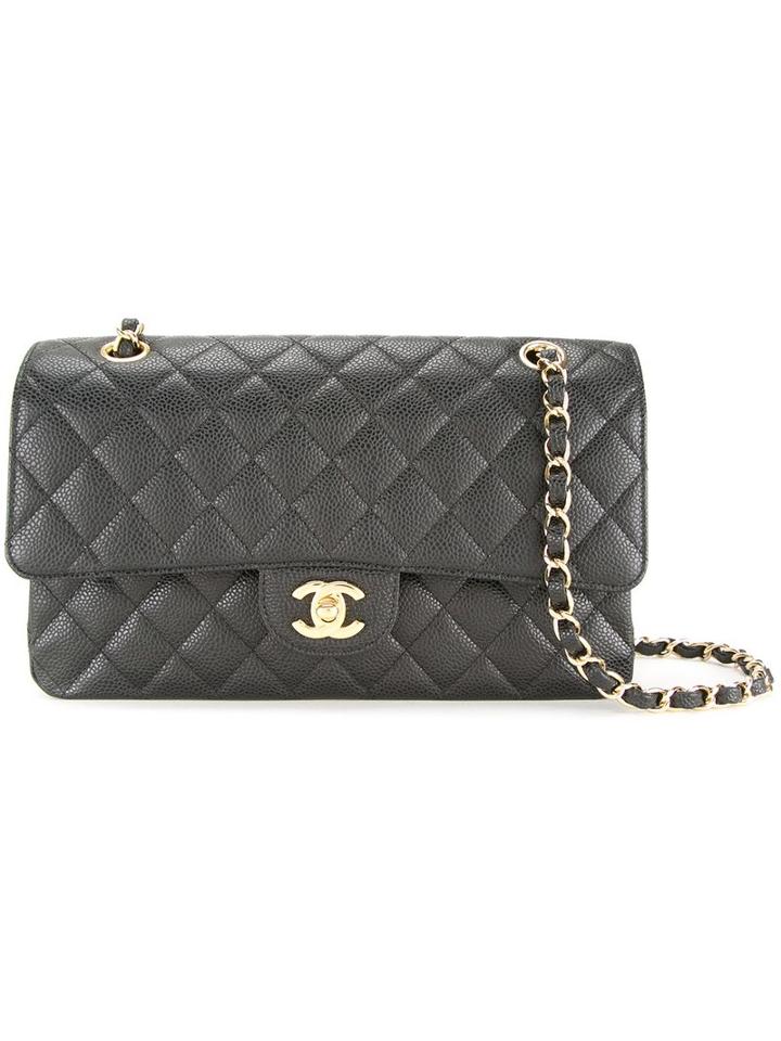 Chanel Vintage Quilted Cc Double Flap Chain Shoulder Bag, Women's, Black