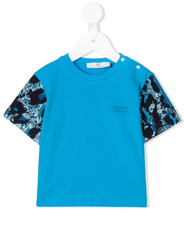 Young Versace - Baroque Printed Sleeve T-shirt - Kids - Cotton - 18 Mth, Toddler Boy's, Blue