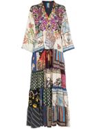 Rianna + Nina Multi Floral Polka Dot Print Silk V-neck Kaftan Dress -