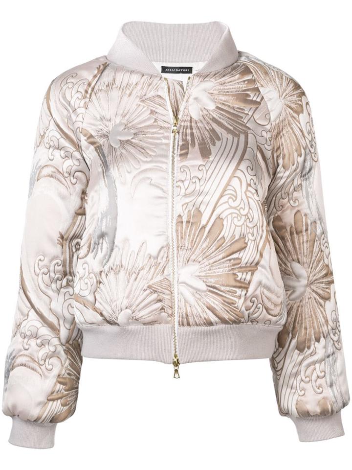 Josie Natori Jacquard Quilted Bomber Jacket - White