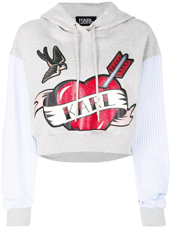 Karl Lagerfeld Captain Karl Cropped Hoodie - Grey