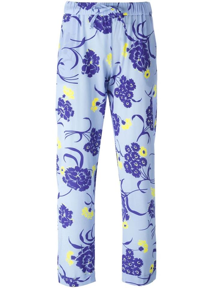 P.a.r.o.s.h. Floral Print Trousers, Women's, Size: M, Blue, Silk/spandex/elastane