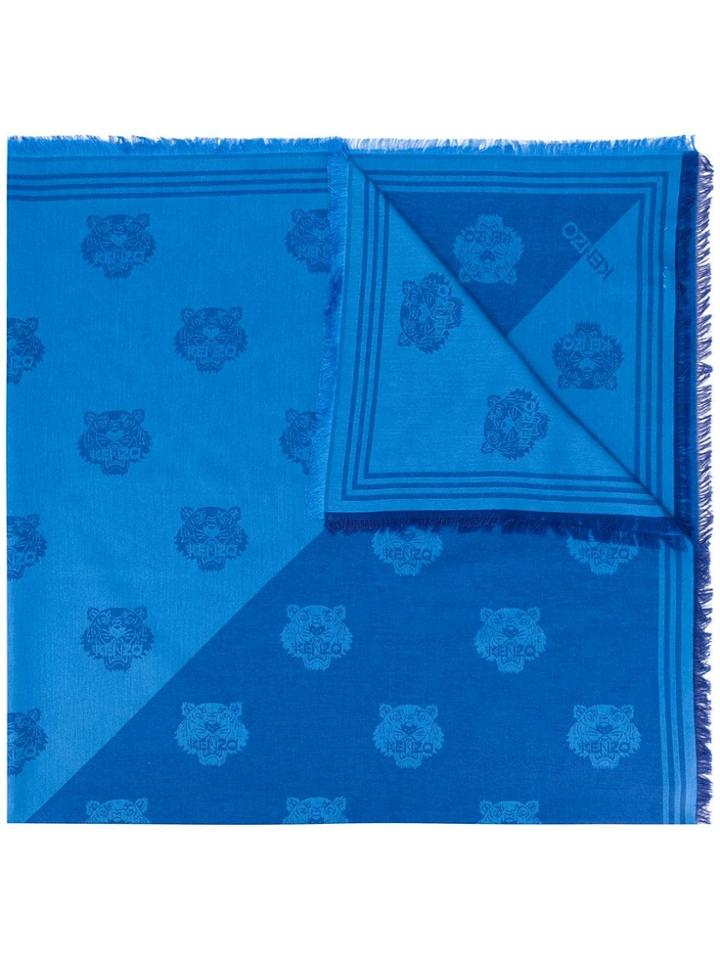 Kenzo Frayed Tiger Scarf - Blue