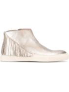 Buttero Fringed Hi-top Sneakers, Women's, Size: 36, Grey, Calf Leather/rubber/leather