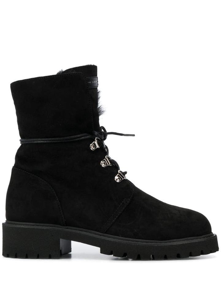 Giuseppe Zanotti Mink Fur Lace-up Boots - Black