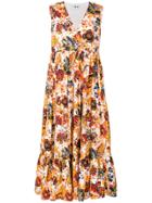 Msgm Floral Print Wrap Maxi Dress - Yellow & Orange