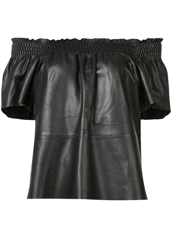 Tanya Taylor - Elasticated Off-shoulder Top - Women - Lamb Skin - 6, Black, Lamb Skin