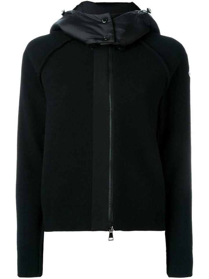 Moncler Padded Hood Knitted Jacket, Women's, Size: Medium, Black, Polyamide/polyester/lamb Fur/virgin Wool