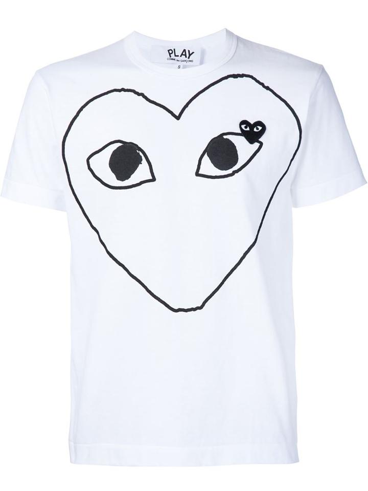 Comme Des Garçons Play Heart Print And Application T-shirt, Men's, Size: Medium, White, Cotton