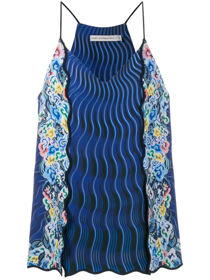 Mary Katrantzou Rainbow Cloud Printed Cami Top, Women's, Size: 8, Blue, Triacetate/polyester/silk