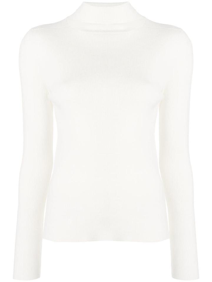 Tory Burch Roll Neck Ribbed Knit Sweater - White