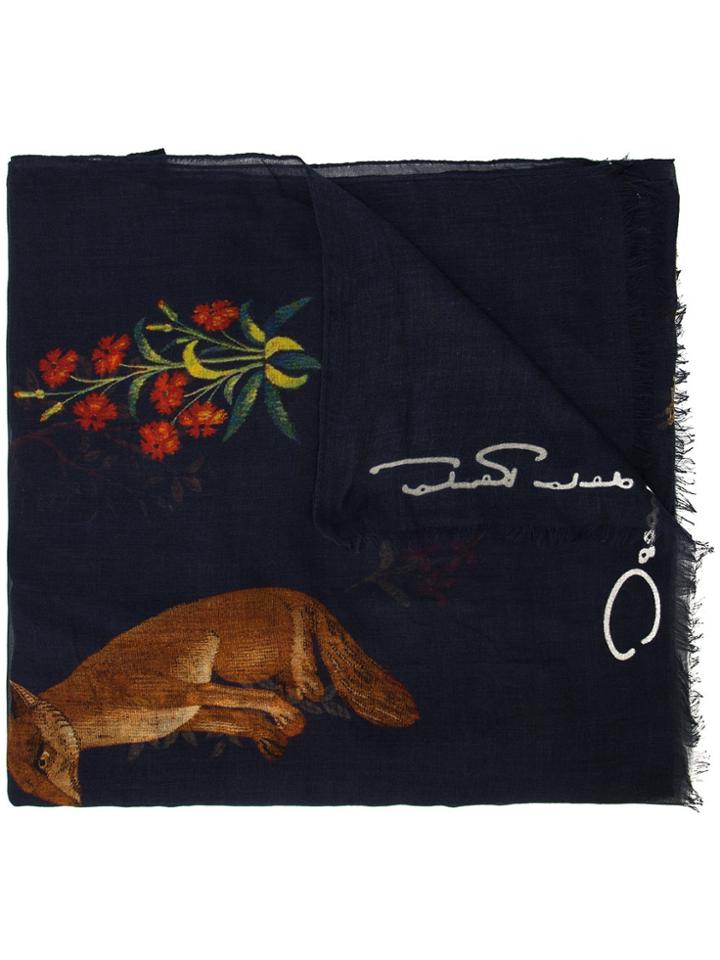 Oscar De La Renta Flora Fauna Printed Scarf - Blue