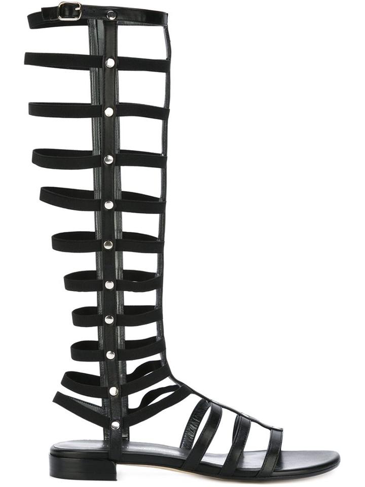 Stuart Weitzman Gladiator Sandals, Women's, Size: 37, Black, Cotton/nappa Leather/leather