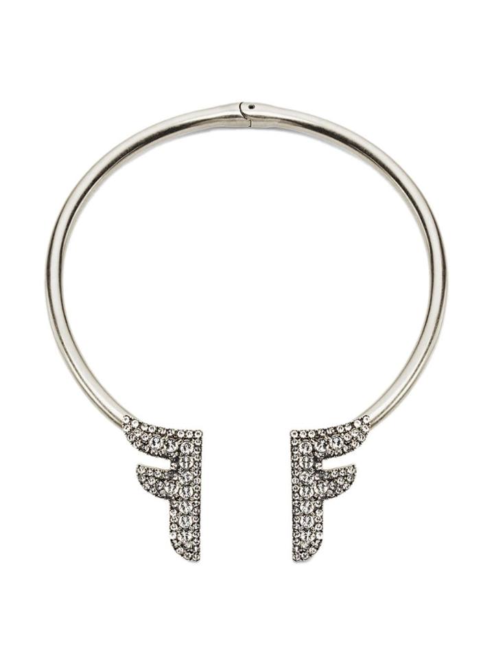 Fendi F Motif Rigid Necklace - F179b-vintage Silver +crys