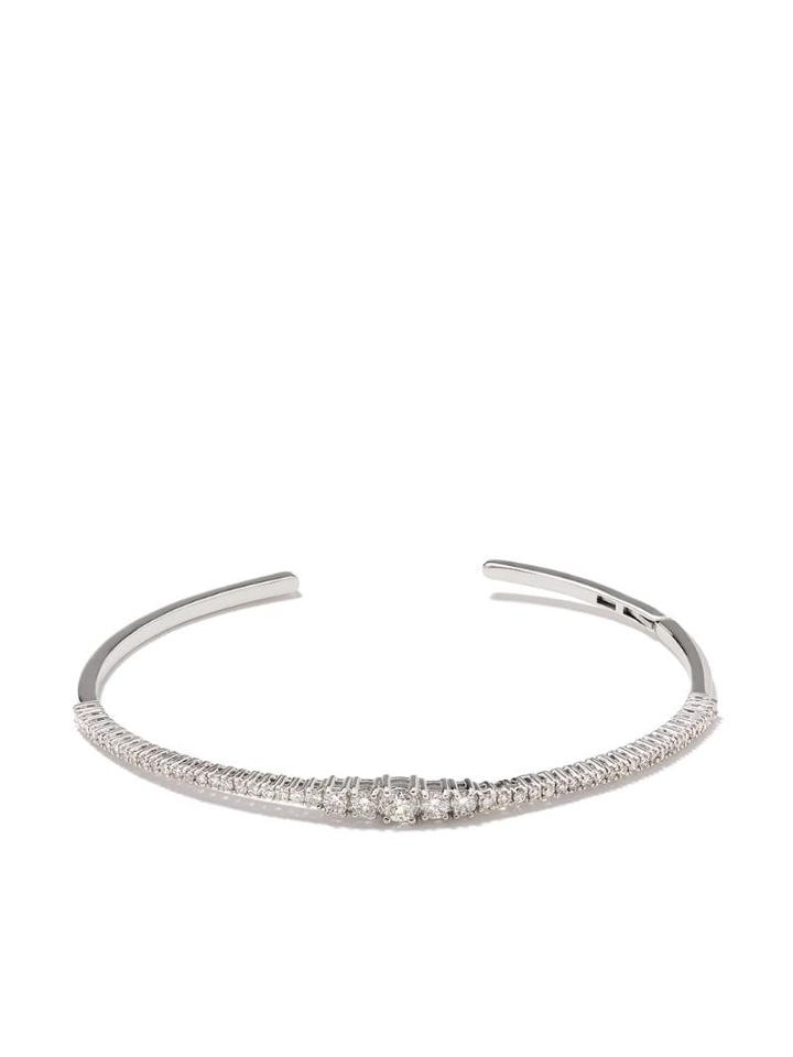 As29 18kt White Gold Icicle Pave Diamond Bangle - Silver