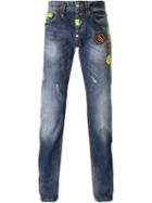 Philipp Plein Fierce Patched Jeans, Men's, Size: 31, Blue, Cotton