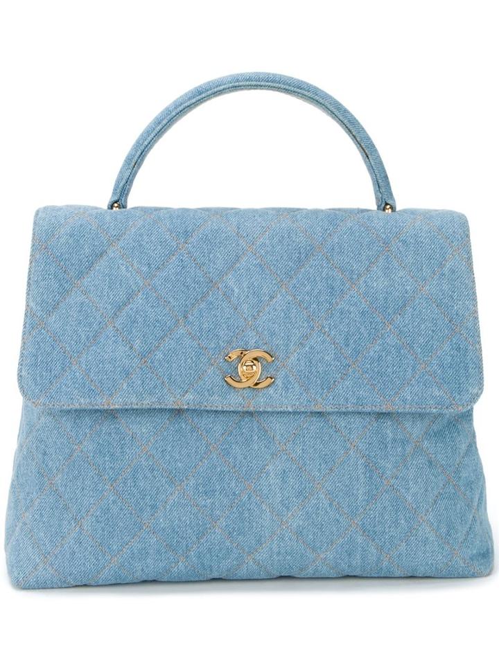 Chanel Vintage Quilted Denim Tote, Women's, Blue