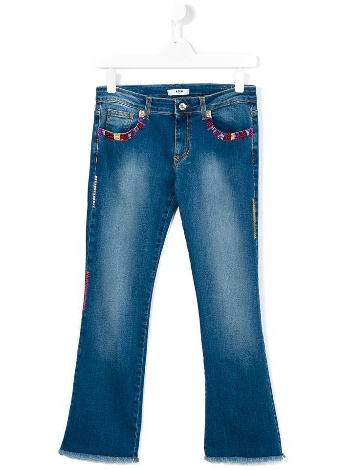 Msgm Kids Beaded Pockets Jeans, Size: 14 Yrs, Blue