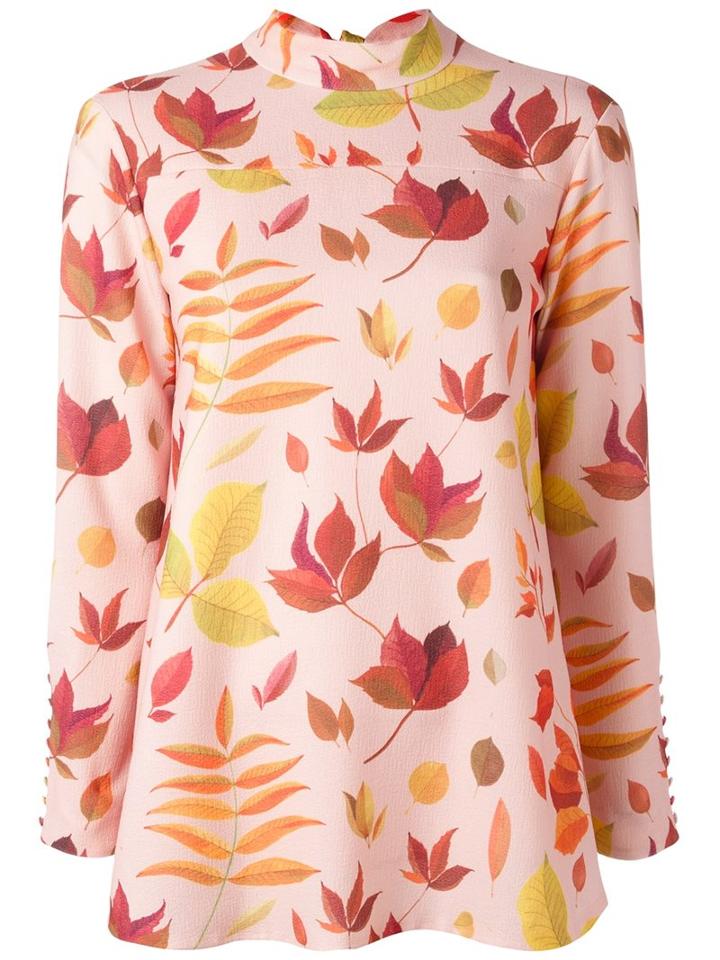 Arthur Arbesser Leaf Print Blouse, Women's, Size: 40, Pink/purple, Polyester/spandex/elastane