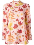 Arthur Arbesser Leaf Print Blouse, Women's, Size: 40, Pink/purple, Polyester/spandex/elastane