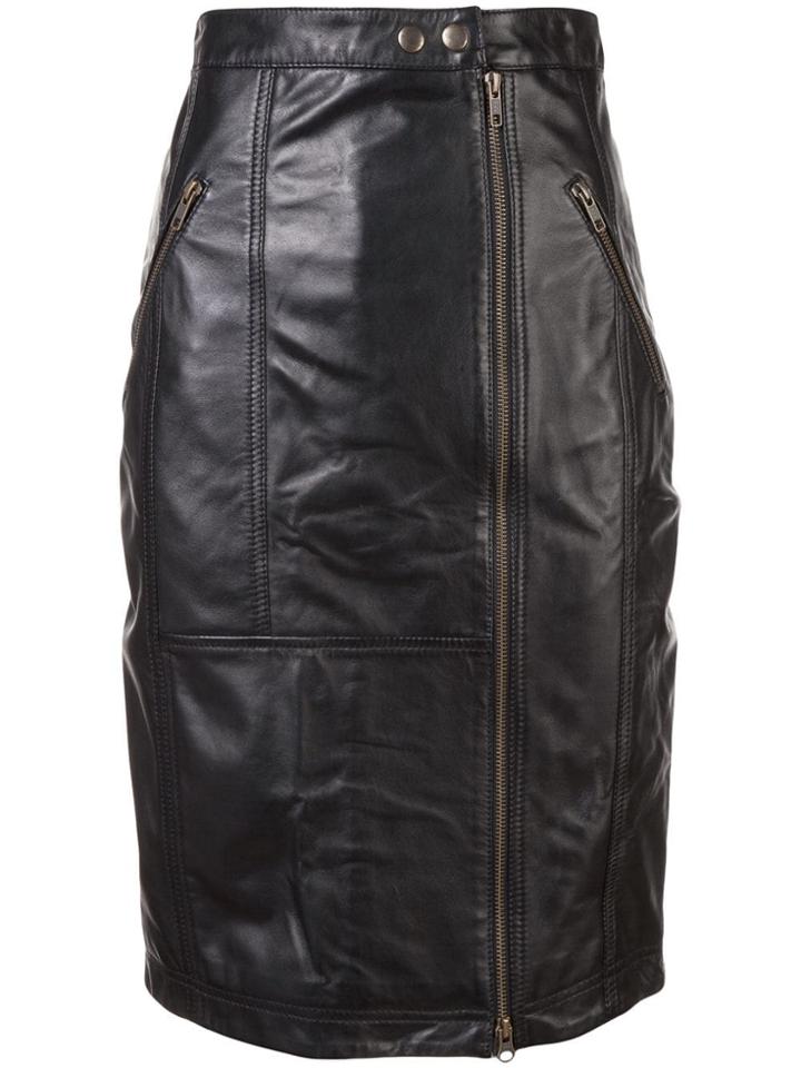 Nicole Miller Lambskin Moto Skirt - Black