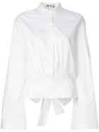 Teija Bow Back Flare Cropped Shirt - White