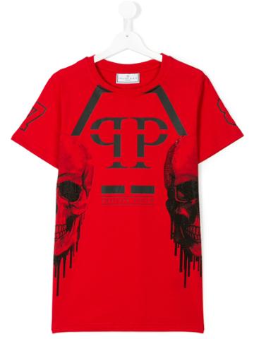Philipp Plein Kids - Skull Printed Logo T-shirt - Kids - Cotton - 16 Yrs, Red